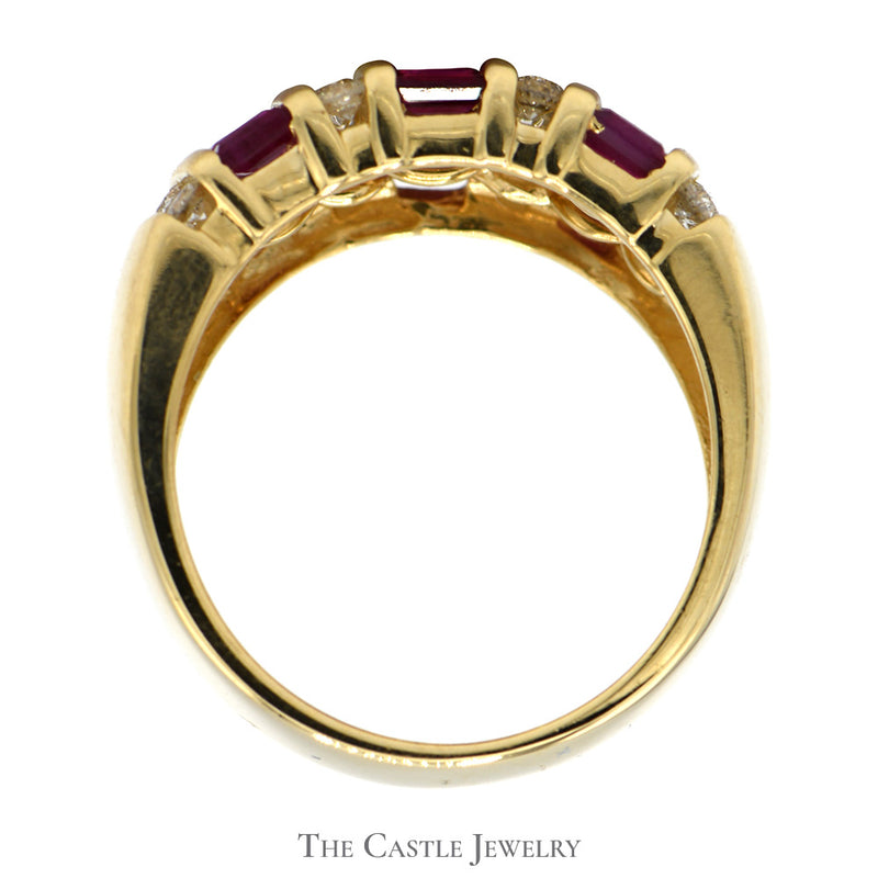 Baguette Ruby and Round Diamond Cluster Band in 14k Yellow Gold
