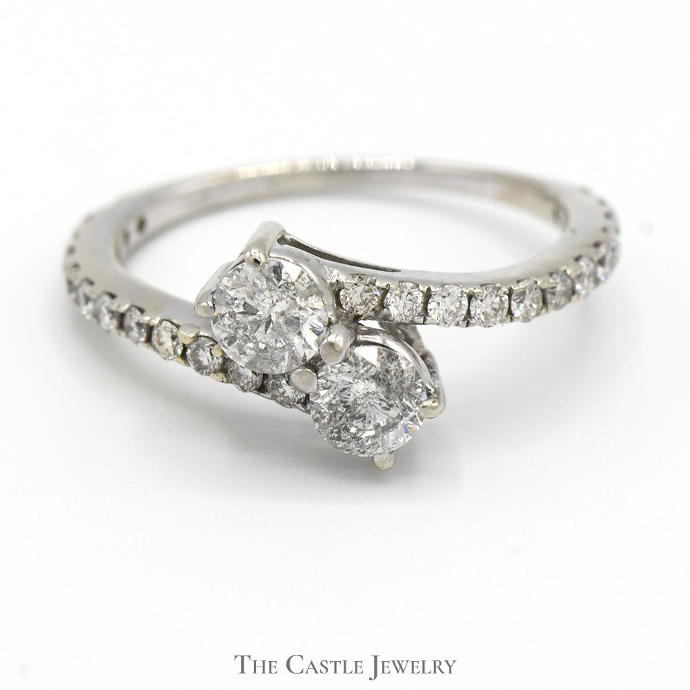 3/4cttw Double Diamond Bypass Ring with Round Diamond Accents in 14k White Gold