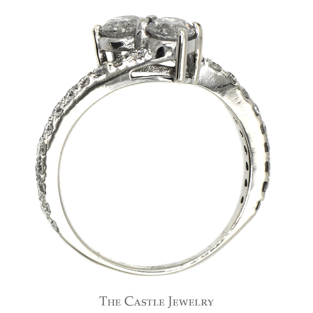 3/4cttw Double Diamond Bypass Ring with Round Diamond Accents in 14k White Gold