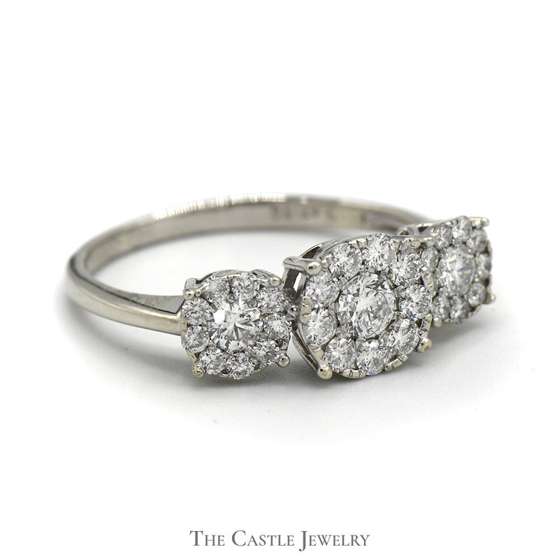 1cttw Triple Round Diamond Cluster Ring in Platinum
