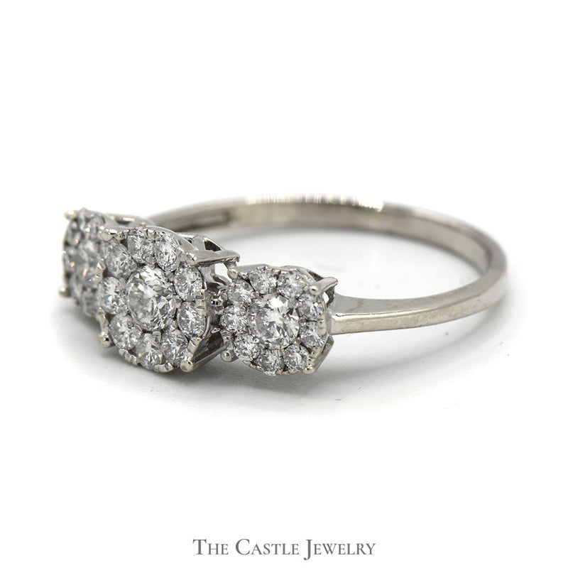 1cttw Triple Round Diamond Cluster Ring in Platinum