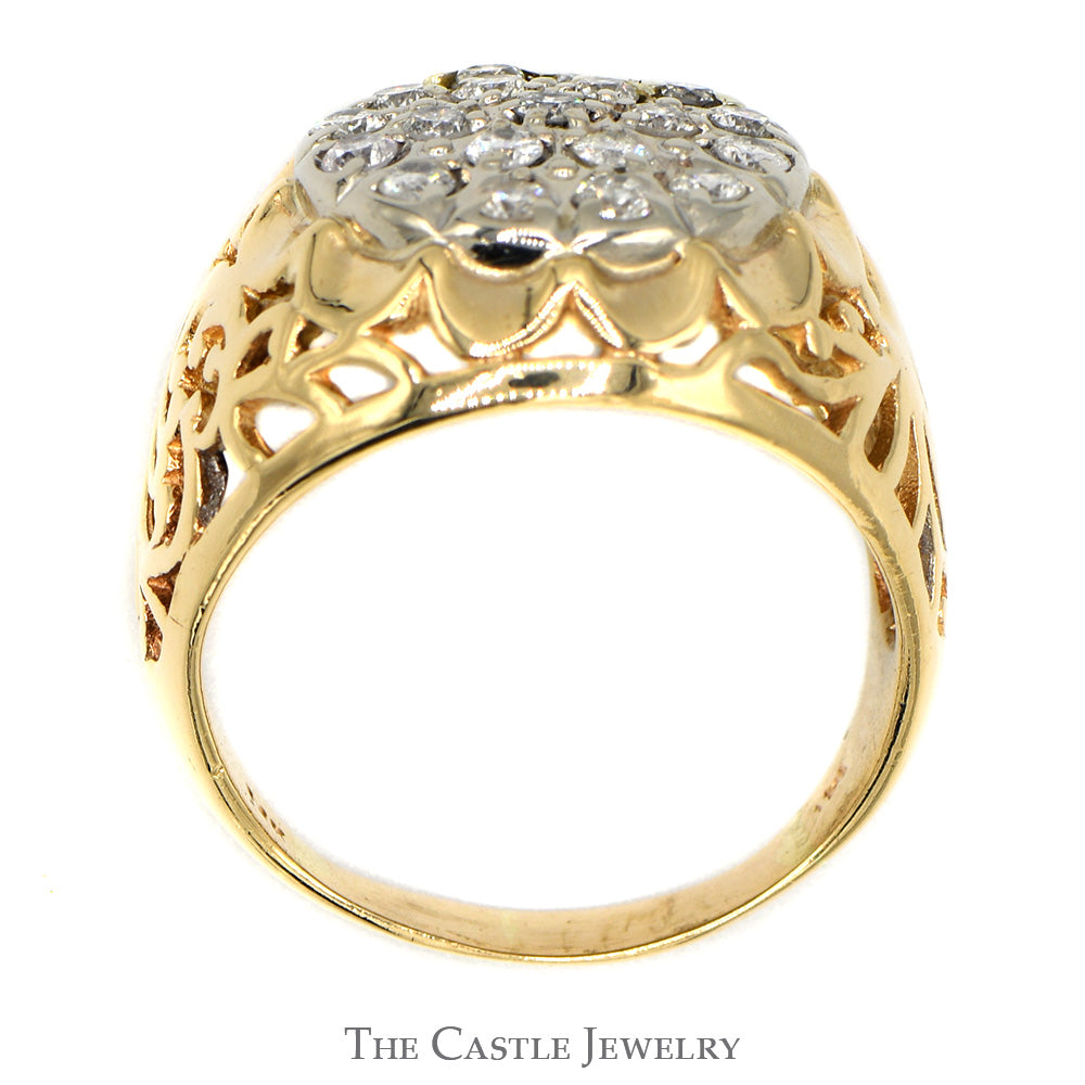 1cttw Kentucky Diamond Cluster Ring in 14k Yellow Gold Filigree Mounting
