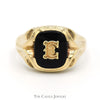 Black Onyx "E" Initial Designed Ring in 10k Yellow Gold - Thumbnail 1