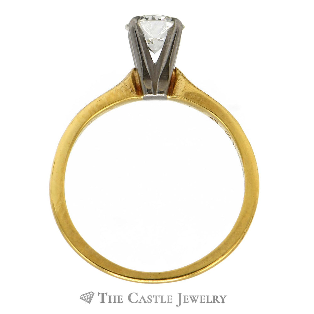 Round Brilliant Cut Diamond Ridged Engagement Ring and Wedding Band Bridal Set in 18k Yellow Gold