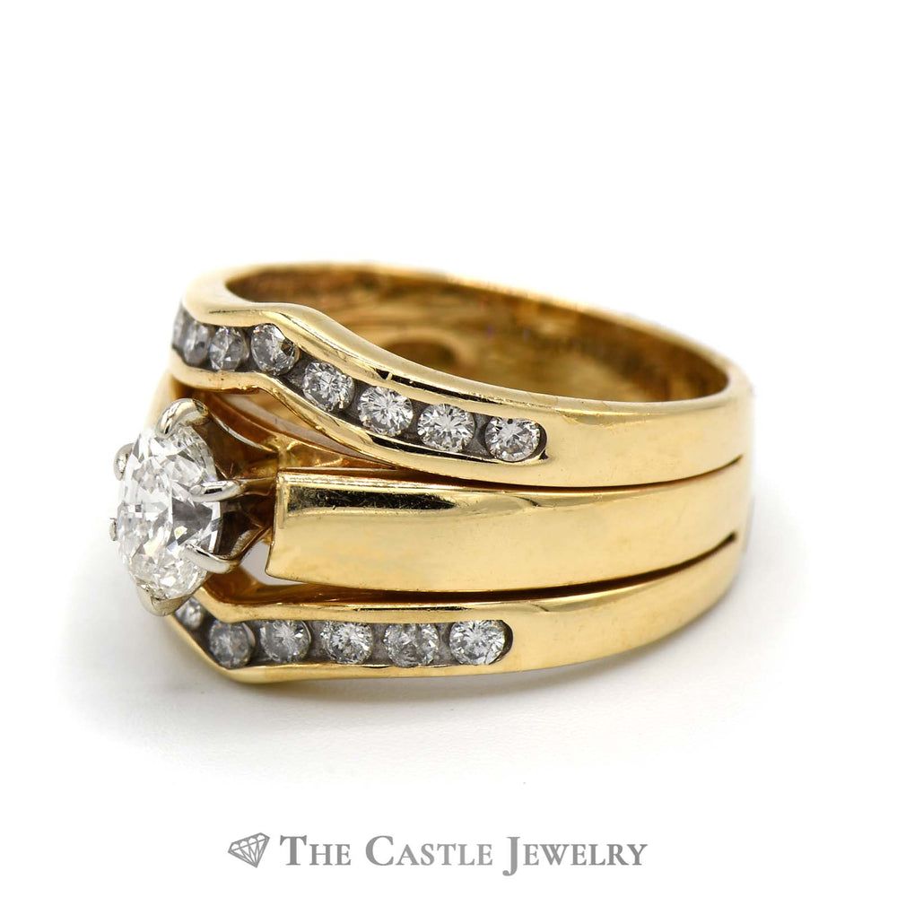 1cttw Oval Cut Diamond Solitaire Engagment Ring and Channel Set Diamond Soldered Insert Bridal Set in 14k Yellow Gold