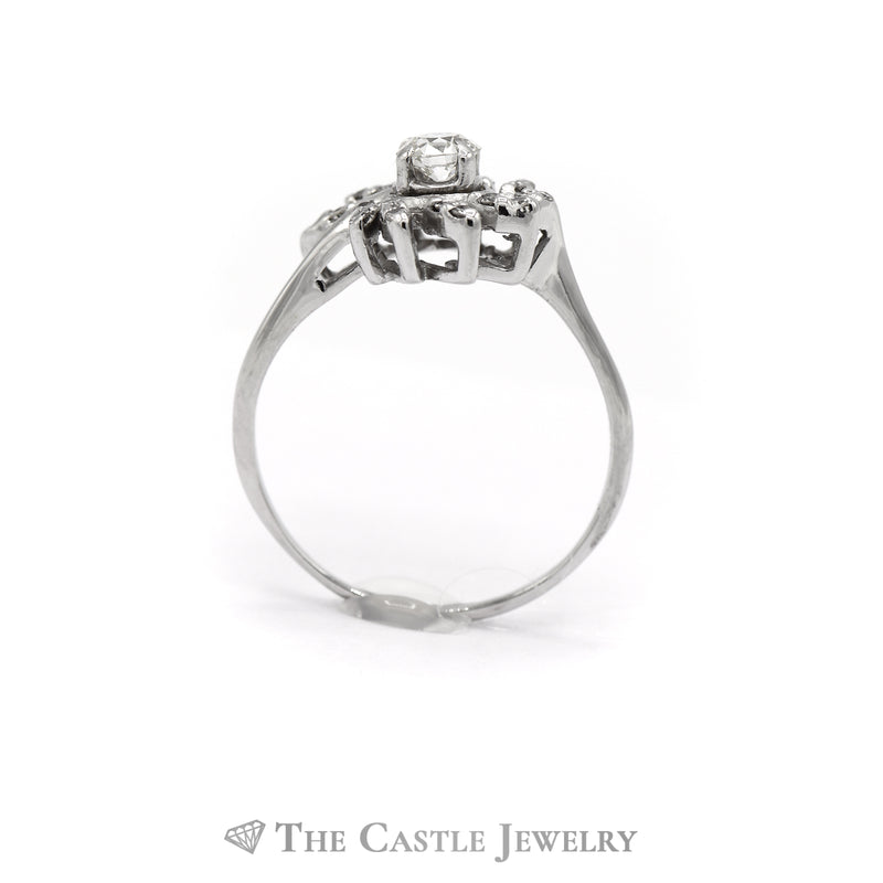 Old European Cut Flower Ring with Round Diamond Accents in 14KT White Gold