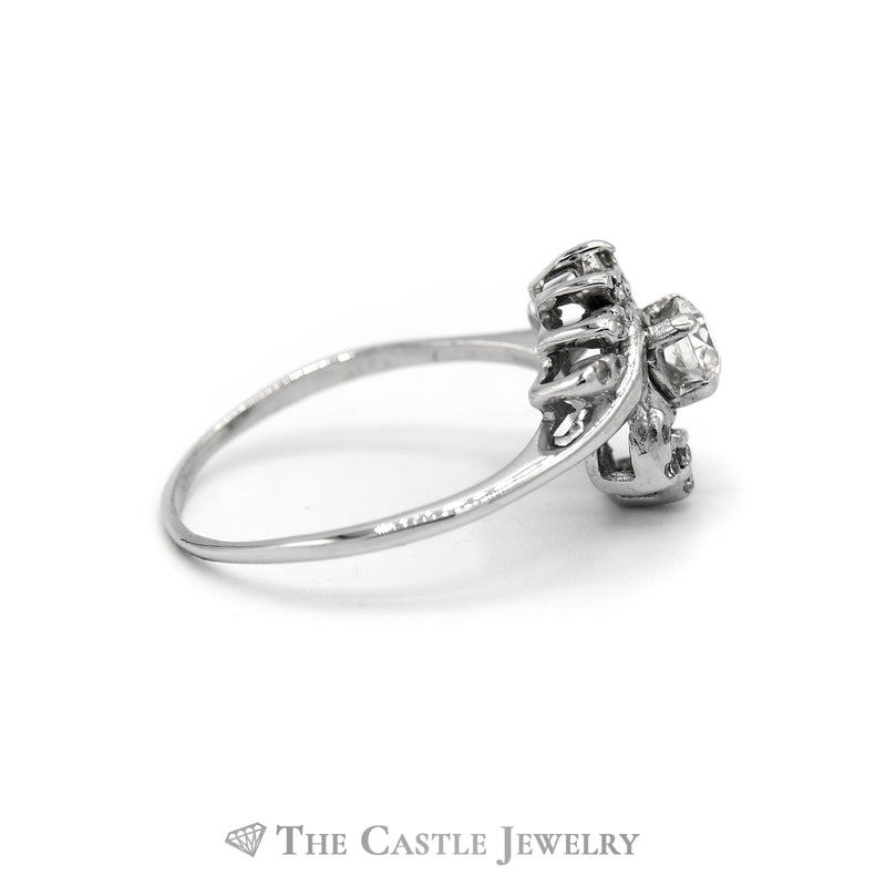 Old European Cut Flower Ring with Round Diamond Accents in 14KT White Gold