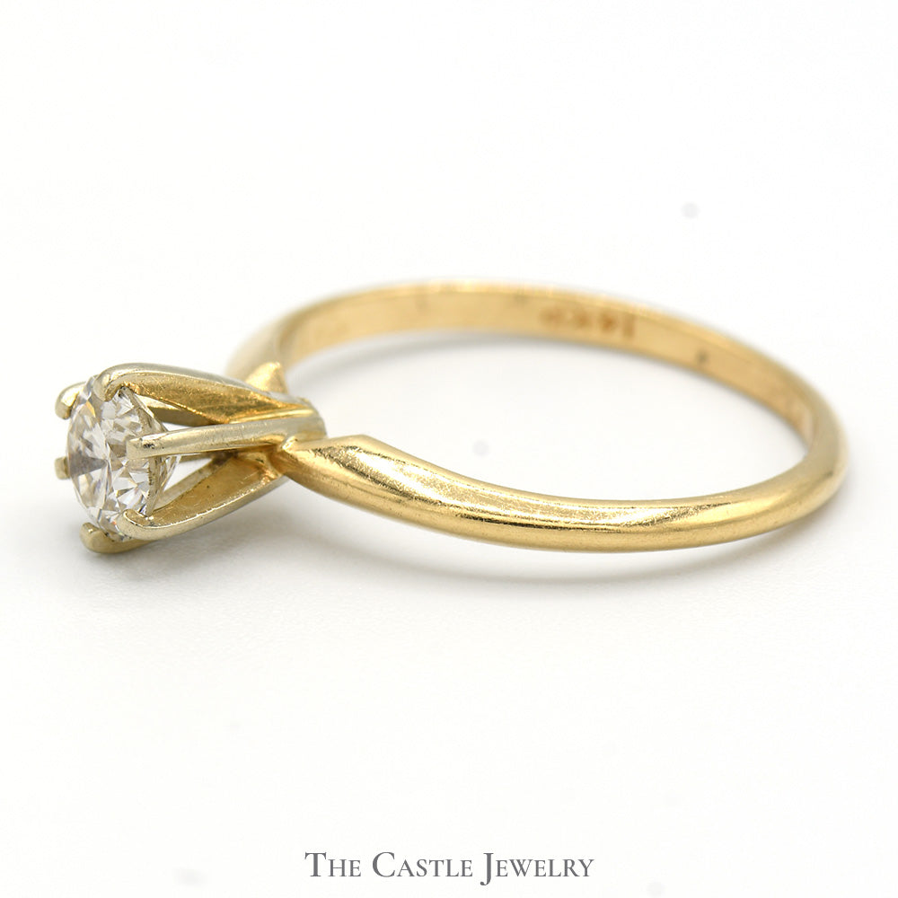 1/2ct Round Diamond Solitaire Engagement Ring in 14k Yellow Gold 6 Prong Tiffany Mounting