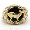 10k Yellow Gold Deer Ring with Black Onyx Background and Nugget Designed Sides - Thumbnail 1