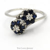 Double Sapphire Flower Cluster Ring with Diamond Accents in 14k White Gold - Thumbnail 1