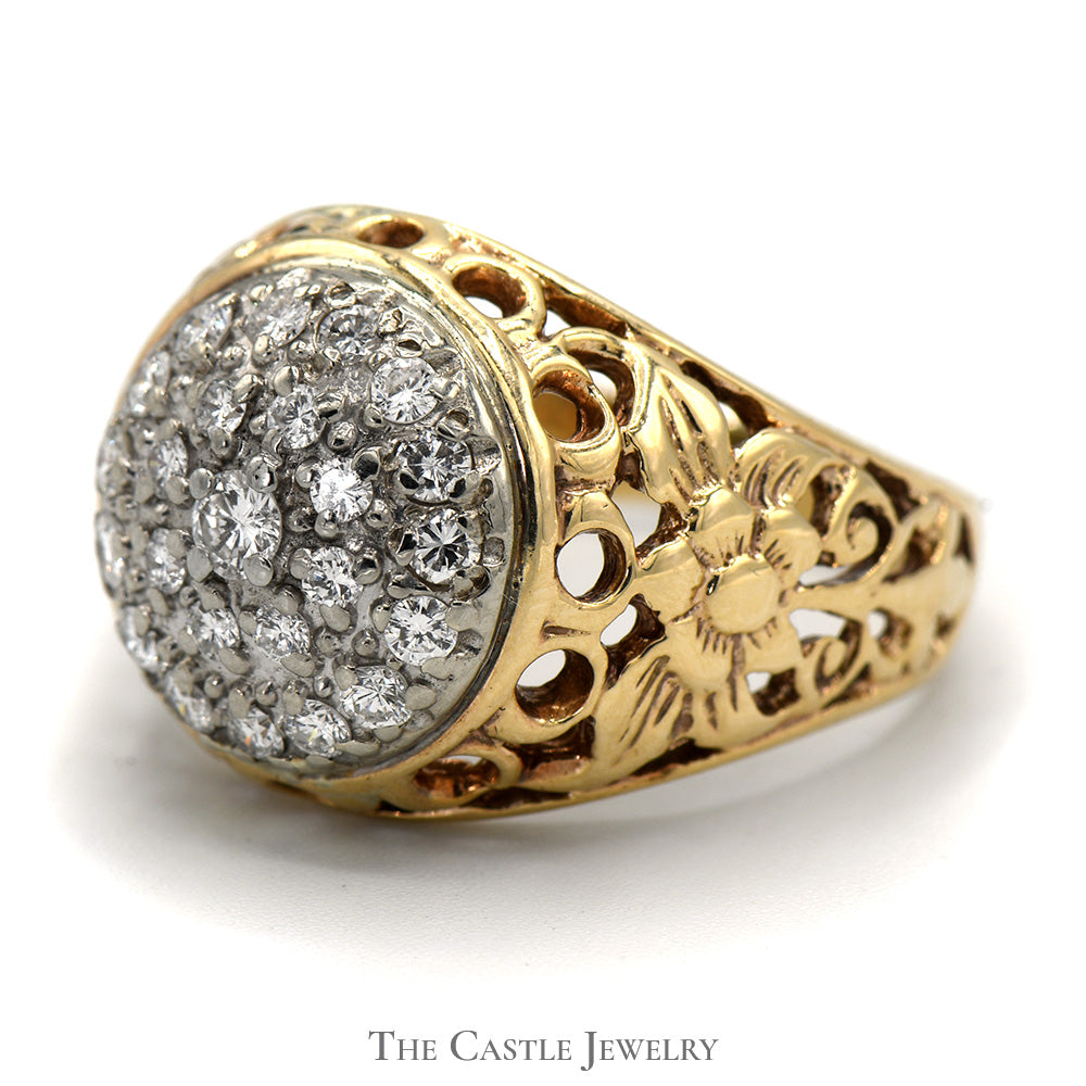1cttw Kentucky Diamond Cluster Ring in 10k Yellow Gold