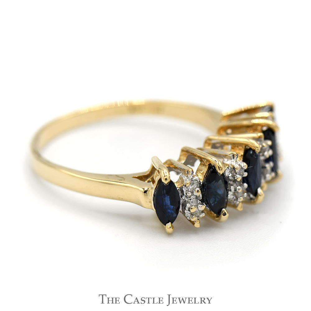 5 Marquise Sapphire Band with Diamond Accents in 14k Yellow Gold