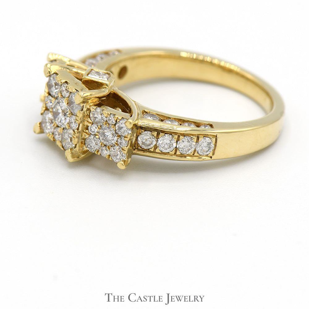 Triple Diamond Cluster Engagement Ring with Diamond Accents in 10k Yellow Gold