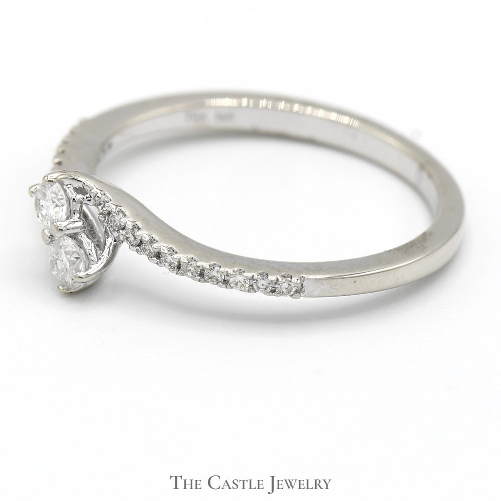 True Love/Best Friend Double Diamond Bypass Ring with Diamond Accents in 14k White Gold