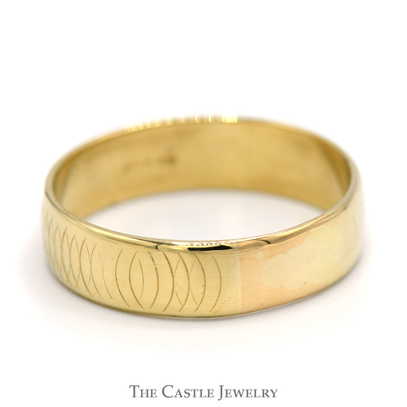 Men's 14K Yellow Gold Etched Curves Designed Band - Size 13.5