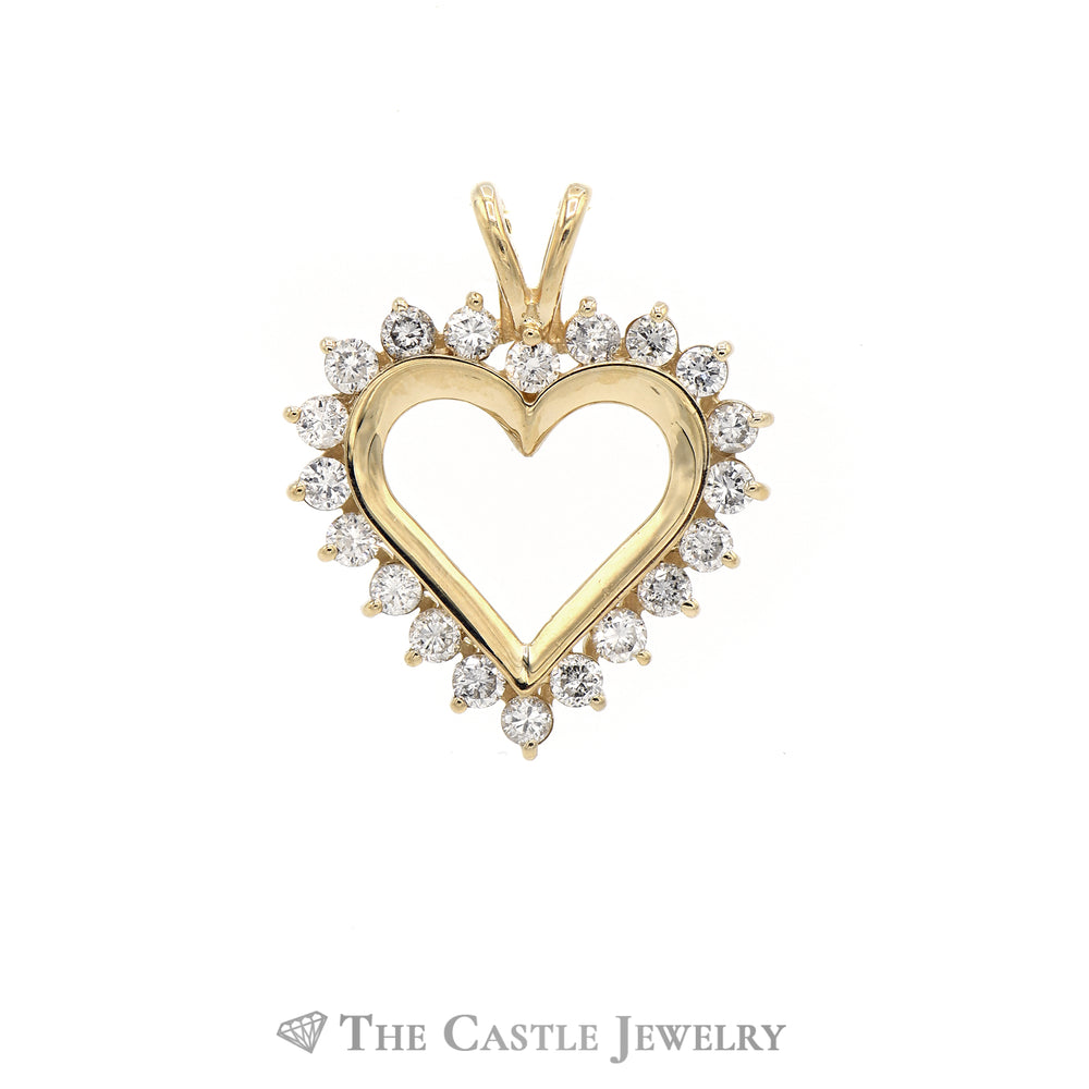 .75CTTW Round Diamond Heart Shaped Pendant in 14KT Yellow Gold