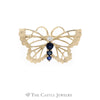 Round Diamond and Sapphire Butterfly Pin in 14KT Yellow Gold - Thumbnail 1