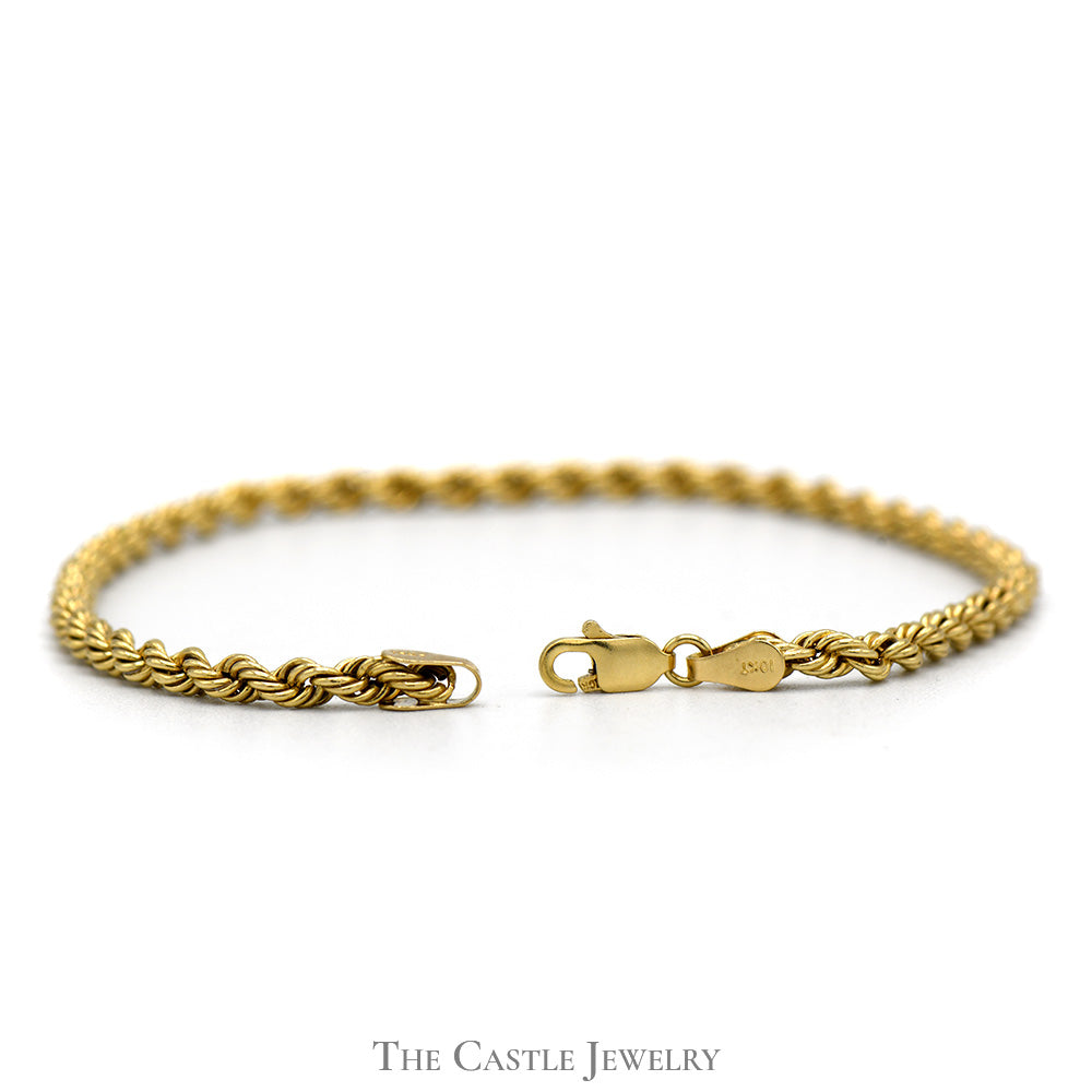8 (1/4) inch 10k Yellow Gold Hollow Rope Chain Bracelet