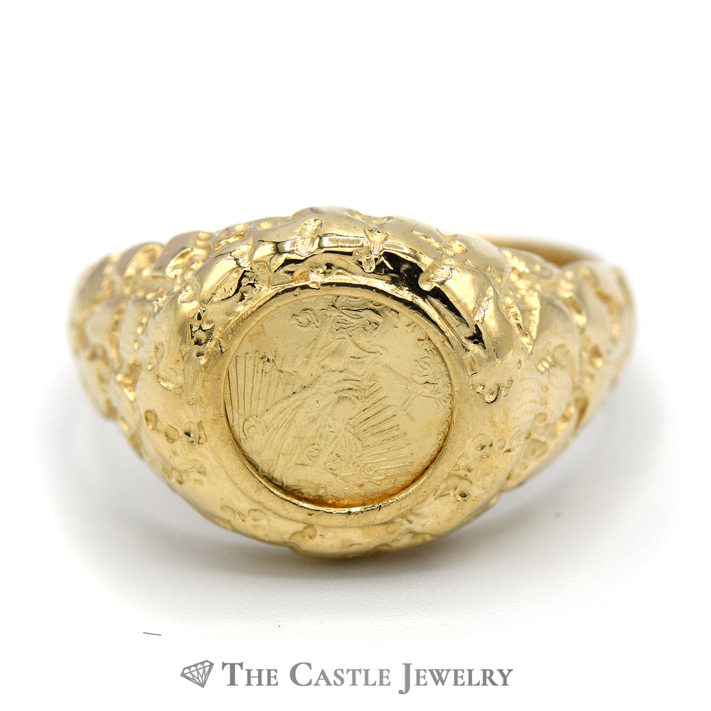 Men's Replica Walking Liberty Coin Ring in Nugget Designed 10k Yellow Gold Mounting