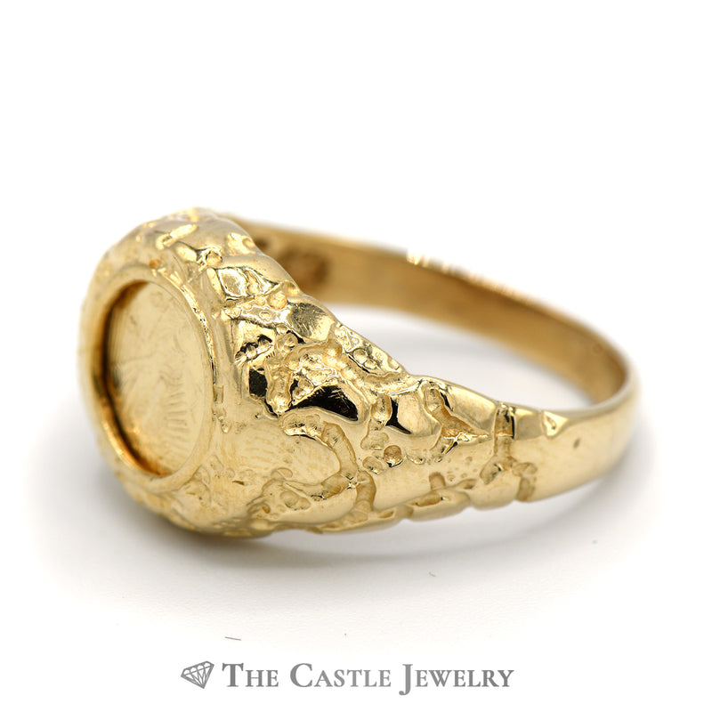 Men's Replica Walking Liberty Coin Ring in Nugget Designed 10k Yellow Gold Mounting