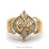 Marquise Shaped Round and Baguette Diamond Cluster Ring in 10k Yellow Gold - Thumbnail 1