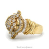 Marquise Shaped Round and Baguette Diamond Cluster Ring in 10k Yellow Gold - Thumbnail 3