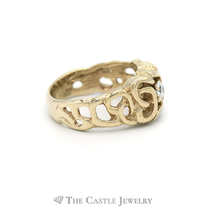 Men's .33CT Diamond Band with Scroll Designed Sides in 14KT Yellow Gold