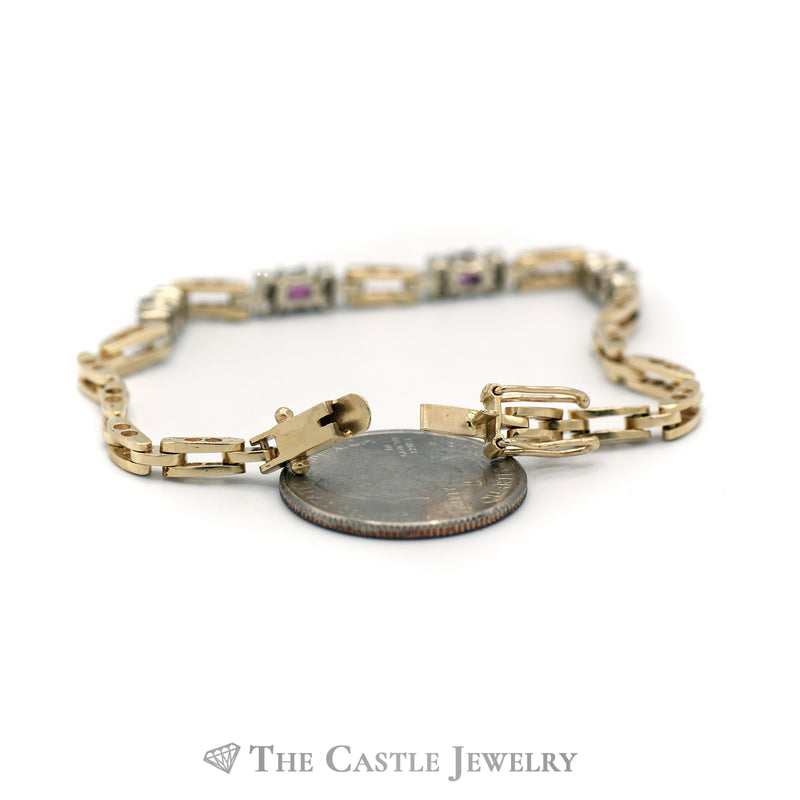 Ruby & Diamond Open Bar Link Bracelet in 14k Yellow Gold