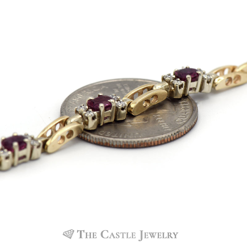 Ruby & Diamond Open Bar Link Bracelet in 14k Yellow Gold