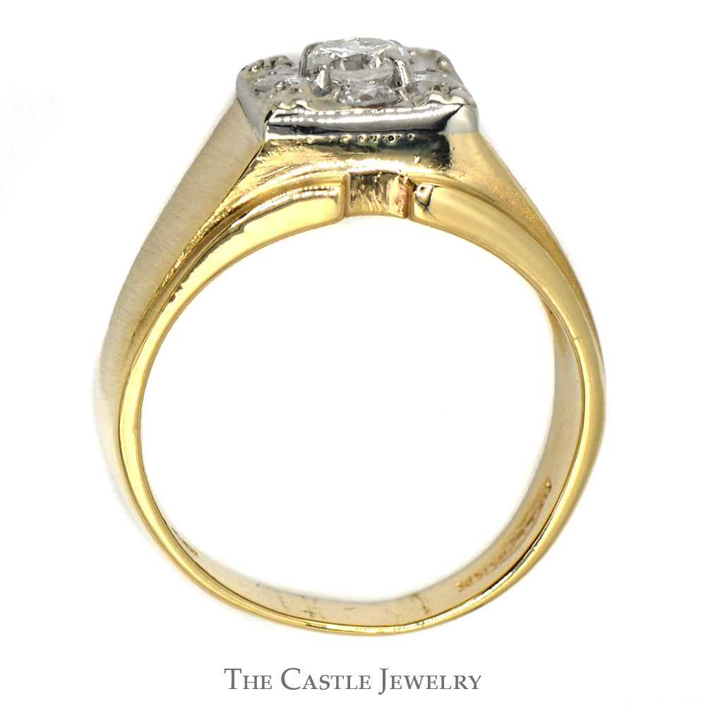 1cttw 5 Diamond Cluster Men's Ring in 14k Yellow Gold Brushed Mounting