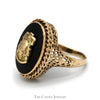 Onyx Shield Ring with Detailed Open Designed 10k Yellow Gold Mounting - Thumbnail 3