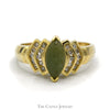 Marquise Shaped Jade Ring with Channel Set Diamond Accents in 14k Yellow Gold - Thumbnail 1
