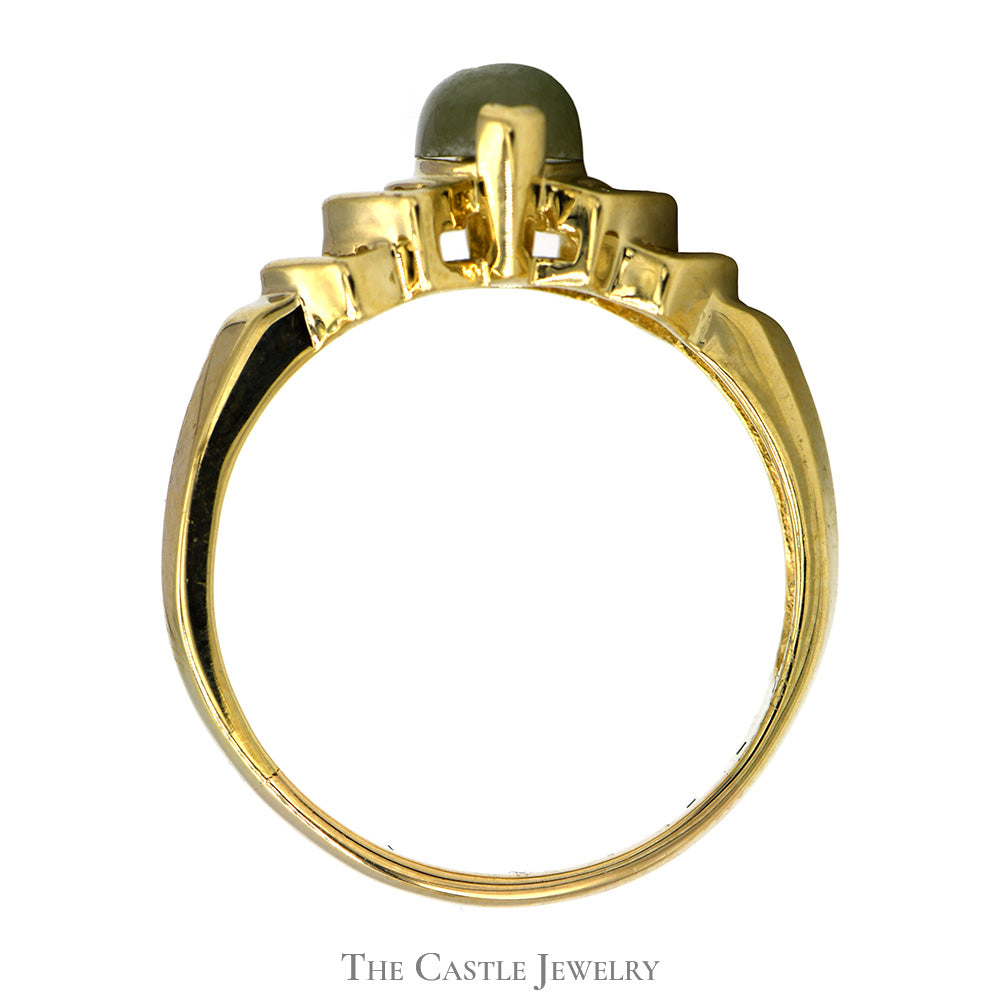 Marquise Shaped Jade Ring with Channel Set Diamond Accents in 14k Yellow Gold
