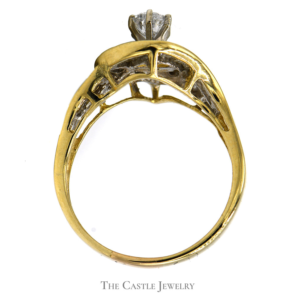 Pear Cut Diamond Cocktail Cluster Ring in 14k Swirled Mounting