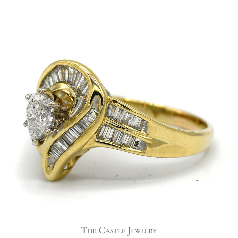 Pear Cut Diamond Cocktail Cluster Ring in 14k Swirled Mounting