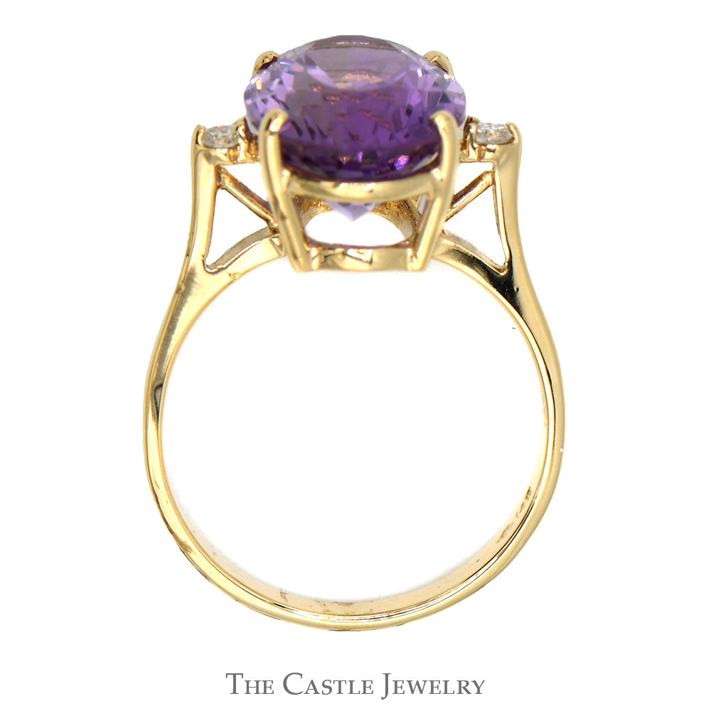 Oval Cut Amethyst Ring with Diamond Accents in 14k Yellow Gold
