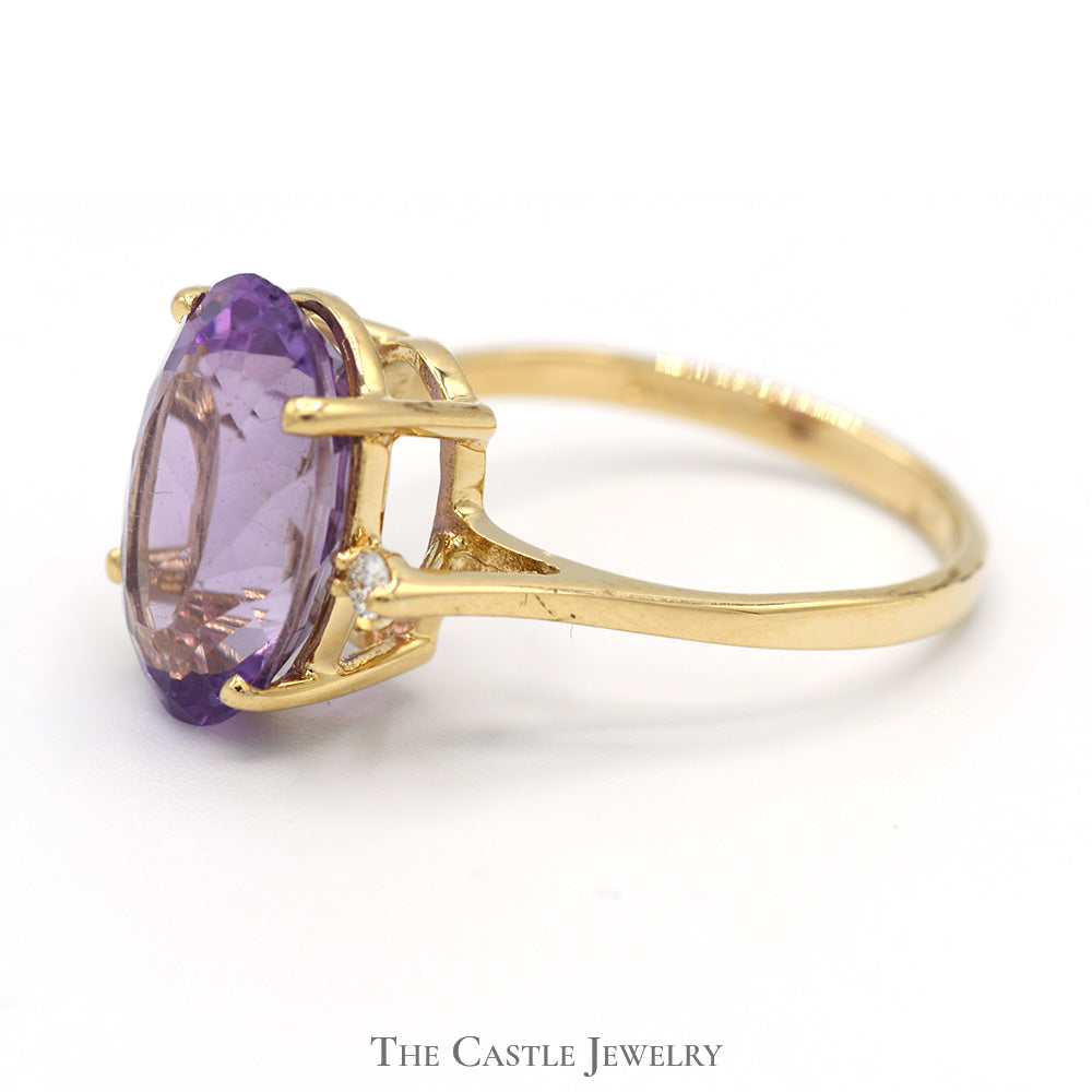 Oval Cut Amethyst Ring with Diamond Accents in 14k Yellow Gold