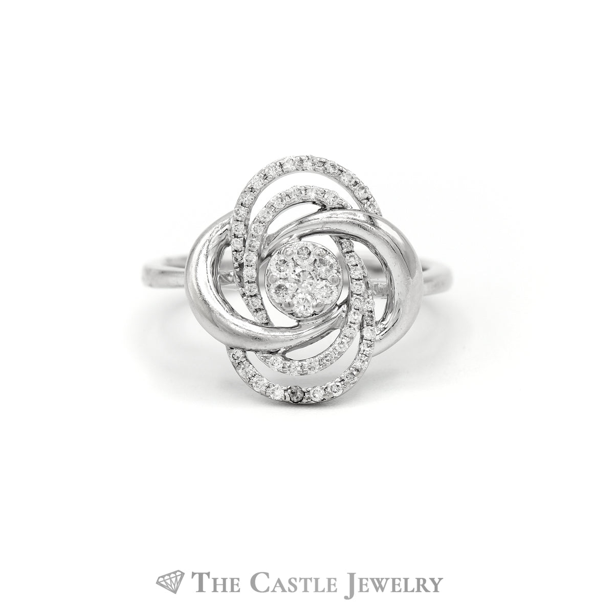 .25CTTW Swirl Design Diamond Cluster Ring in 14KT White Gold