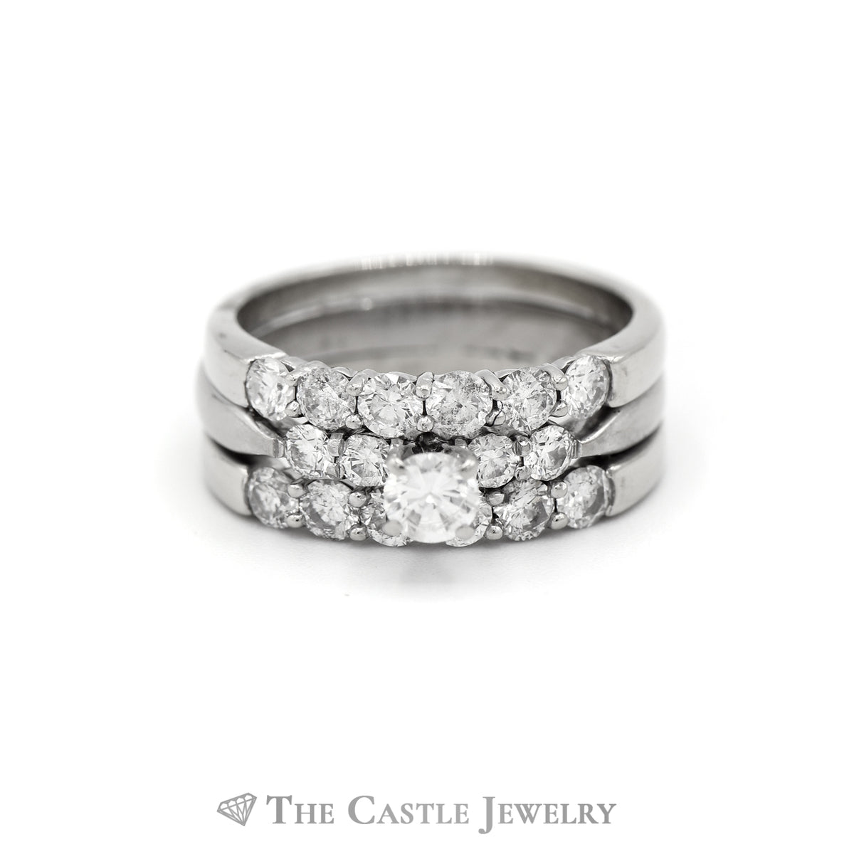 1.5cttw Round Diamond Soldered 3 Piece Bridal in 10k White Gold
