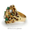 Emerald and Diamond Cluster Dome Ring with Star Design in 14k Yellow Gold - Thumbnail 3