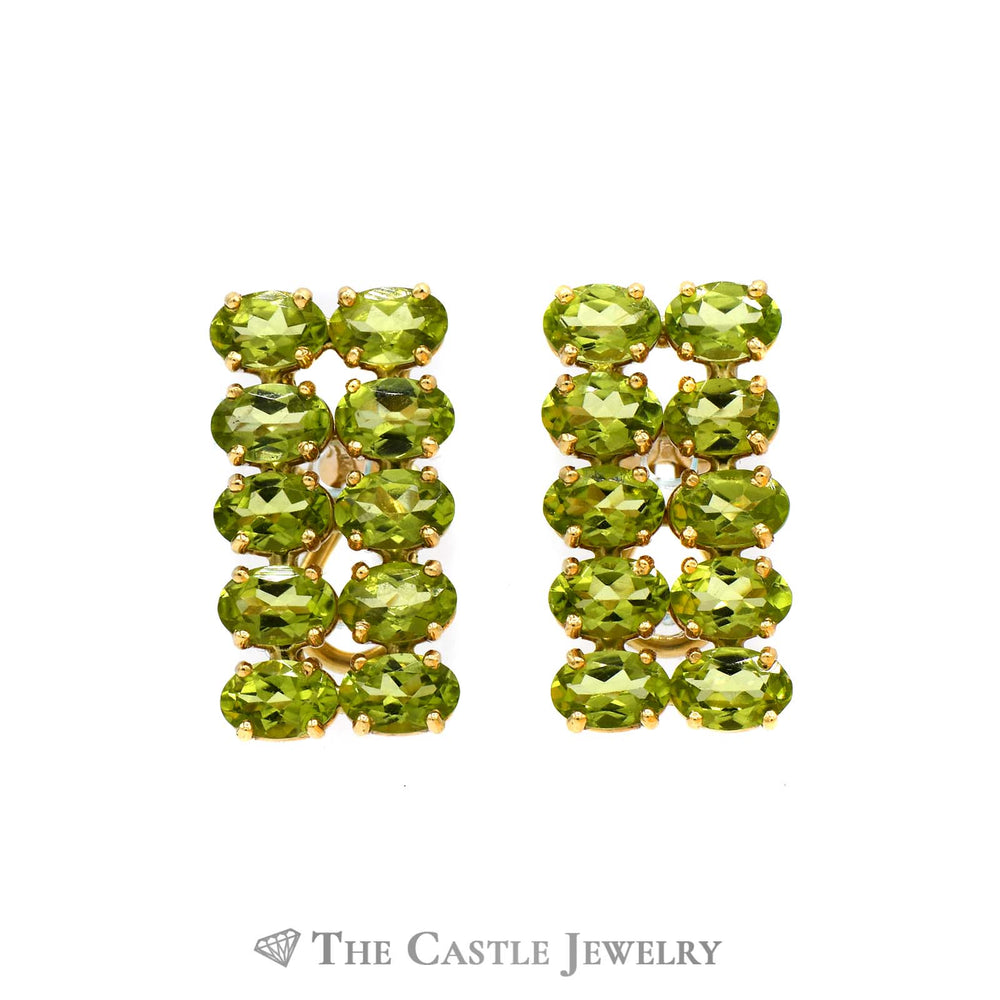 20 Stone Double Row Peridot Leverback Earrings in 14k Yellow Gold