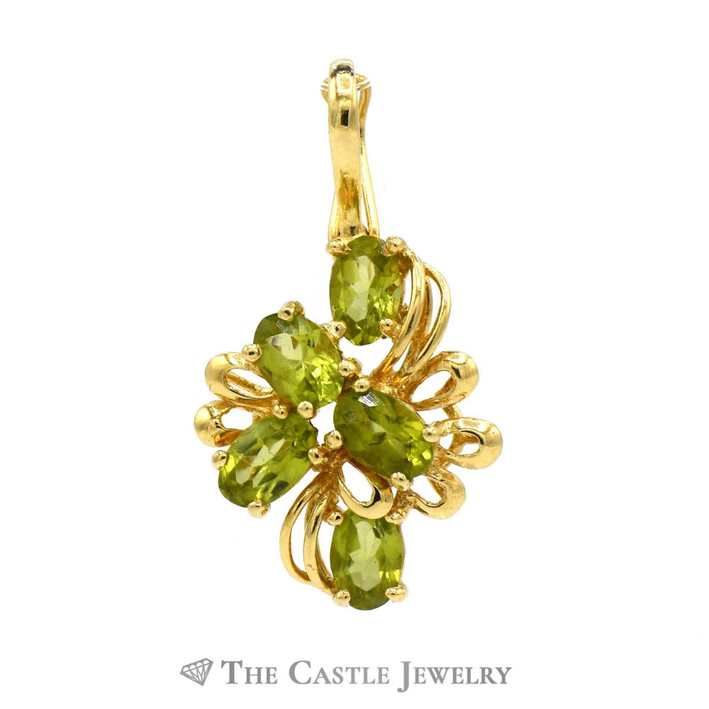 Oval Peridot Cluster Pendant with Open Floral Design in 14k Yellow Gold