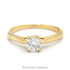 Round Moissanite Solitaire Engagement Ring in 10k Yellow Gold Cathedral Mounting - Thumbnail 1