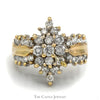 Marquise Shaped Diamond Cluster Ring in Diamond Accented Concaved 14k Yellow Gold Setting - Thumbnail 1