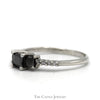 Princess Cut Black Diamond Three Stone Engagement Ring with White Diamond Accents in 10k White Gold - Thumbnail 3