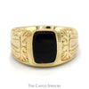 Men's Cushion Cut Black Onyx Ring with Scroll Designed 10k Yellow Gold Mounting - Thumbnail 1