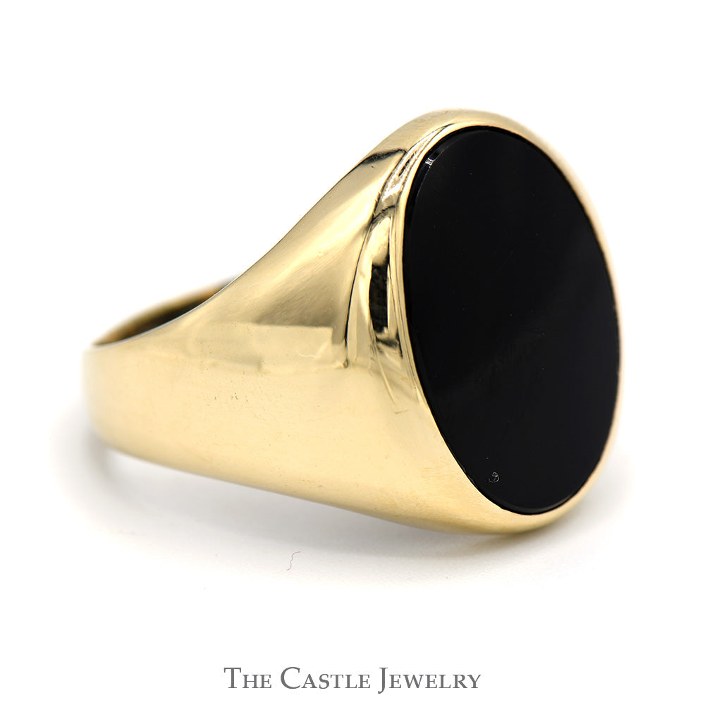 Oval Cut Black Onyx Signet Ring in 10k Yellow Gold Tapered Mounting