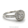 Round Shaped Diamond Cluster Ring with Diamond Halo and Accents in 14k White Gold - Thumbnail 3