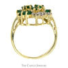 Open Heart Shaped Emerald and Diamond Cluster Ring in 10k Yellow Gold - Thumbnail 2