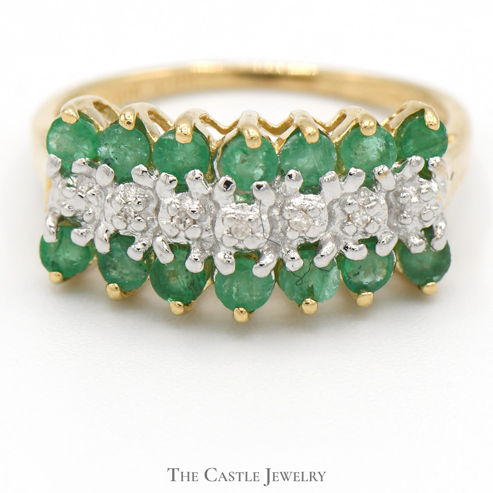 Emerald and Diamond Cluster Band in 10k Yellow Gold